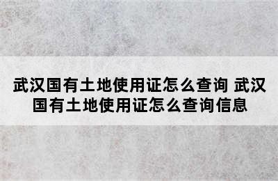 武汉国有土地使用证怎么查询 武汉国有土地使用证怎么查询信息